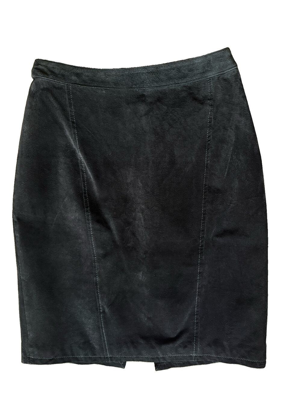 Vintage CHIA Black Suede Leather Pencil Skirt Size M Paneled 90s Midi Lined